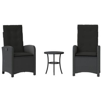 Mesita Y Sillas Con Cojines 3 Piezas | Mueble De Jardín Ratán Sintético Negro