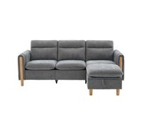 sofa esquinero nordico 3 plazas - l en chenilla con otomana de almacenamiento bolsillos laterales y patas de madera - gris claro