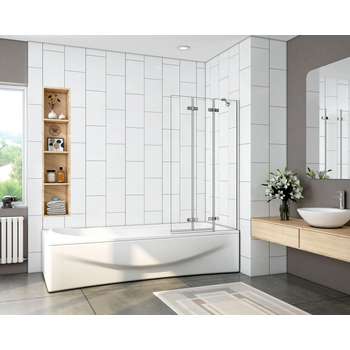 Mampara De Bañera Abatible 3hojas 100x140cm+barra De Soporte 35cm Aica