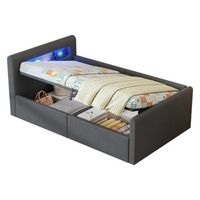 cama infantil 90x200 con luz led usb y almacenamiento cama tapizada de terciopelo cama individual gris oscuro