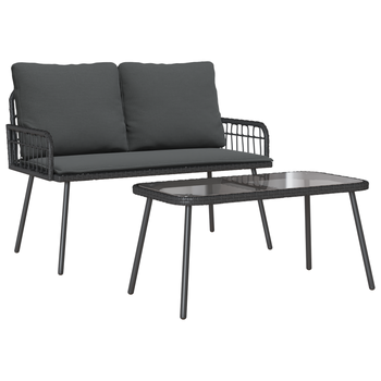 Set Comedor De Jardín 2 Pzas Con Cojines Ratán Sintético Negro Cfw189078