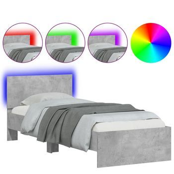 Cama Para Adulto | Cama Individual | Estructura De Cama Cabecero Luces Led Gris Hormigón 75x190 Cm