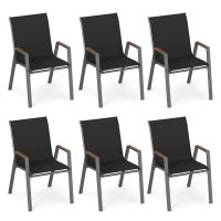 costway juego de 6 sillas de jardin apilables respaldo alto reposabrazos ergonomicas metal tejido transpirable para terraza patio negro