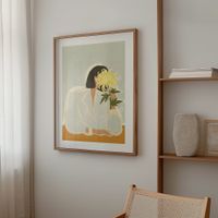 cuadro flores amarillas marco premium chapado en roble 30x40 cm