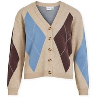 vila abrigo ril v-neck cardigan - natural melangecoffee bean para mujer
