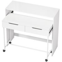 homcom escritorio extensible para ordenador 100 cm con 2 cajones escritorio con almacenamiento estilo moderno blanco