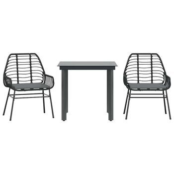 Set Comedor Jardín 3 Pzas Cojines Ratán Sintético Vidrio Negro Vidaxl