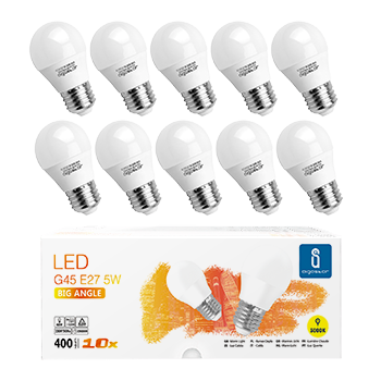 Aigostar -10 x E27 Bombilla LED G45, Casquillo gordo 5W, Bajo consumo, 400lm, Luz calida 3000K, Ahorro de energía, no regulable  - Caja de 10 unidades