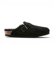 birkenstock para mujer 259883 zuecos de piel boston shearling ajuste estrecho negro 38 plano ante ninguno casual