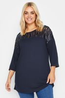 yours top azul oscuro con canesu de malla con lentejuelas mujer curvy y tallas grandes yours