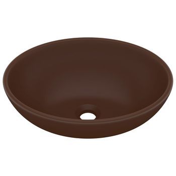 Lavabo De Lujo Ovalado Cerámica Marrón Oscuro Mate 40x33 Cm Vidaxl