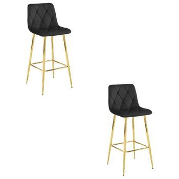 Set De 2 Taburete De Bar Terciopelo Valora Koda Asiento De Terciopelo Negro