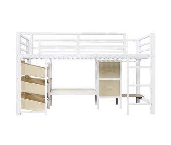 Cama individual 90x200 cm - cama alta con almacenamiento, led multicolor, metal, sin colchón - blanco