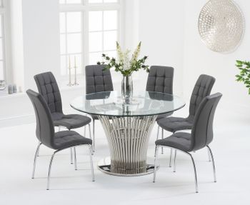 Hans Round 130cm Glass Table With Calgary Faux Leather Chairs - Brown, 4 Chairs