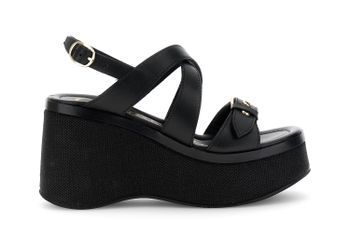 sandalias de piel con cierre de hebilla en cuña black