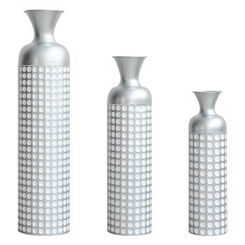 Jarrones De Suelo - Set De 3 Para Decoración - Metal - Plata (49.5/66/84cm)