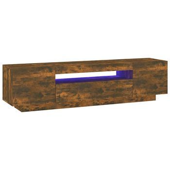 Mueble Tv | Mueble De Salón | Armario Tv Con Luces Led Color Roble Ahumado 160x35x40 Cm