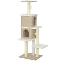 pawhut arbol rascador para gatos de borreguito de 140 cm con 2 cuevas plataformas bolas colgantes y poste de sisal marron claro