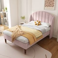 cama tapizada 90x200 con somier silencioso y cabecero cama individual de terciopelo rosa