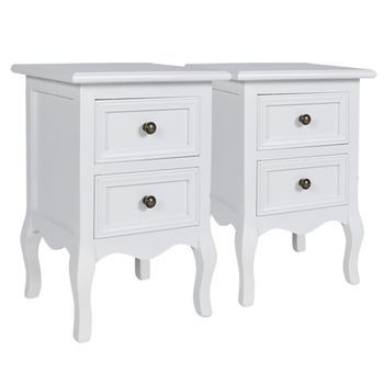 Pack 2 Uds Mesitas De Noche | Mesa Auxiliar | Mesilla Con 2 Cajones Mdf Blanca