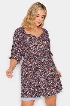 Yours Top Negro Floral Escote Corazón, Mujer Curvy Y Tallas Grandes, Yours