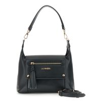 bolso saco pequeno efecto napa con solapa bolsillo frontal con cremallera y tirador con borla black