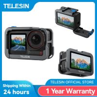 telesin-funda con marco de aleacion de aluminio para dji osmo action 3 4 5pro carcasa protectora de zapato de doble clod para dji action 3 4 5pro