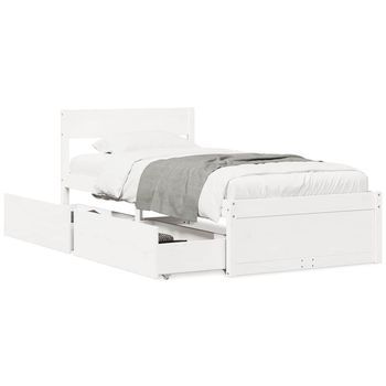 Estructura Cama Con Cajones Madera Maciza Pino Blanco 90x200 Cm