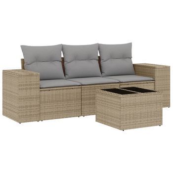 Juego De Sofás Jardín Con Cojines 4 Piezas | Mueble De Jardín Ratán Sintético Beige
