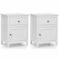 costway conjunto de 2 mesitas de noche moderna mesita lateral con 2 niveles cajon extraible y armario blanco 48 x 38 x 635 cm