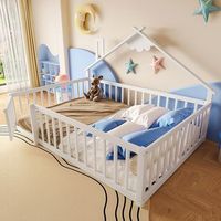 cama plana 140x190 cm cama infantil con bordillo barrera con cerradura madera de pino color blanco