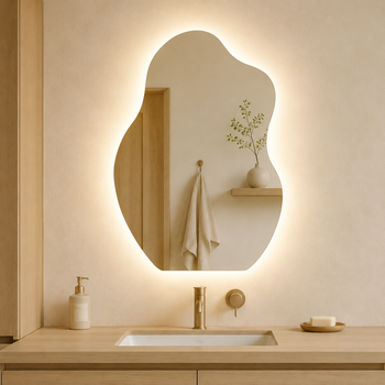 Espejo De Baño Led Asimétrico 50x70 Cm Ip44 Interruptor Táctil Función Antivaho Regulable 3000k-6500k Pared Zmh