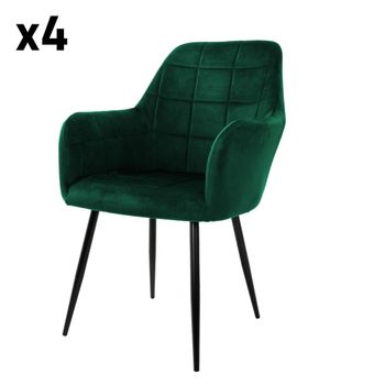 4x Sillas de comedor tapizado verde oscuro con respaldo resposabrazos
