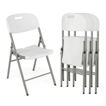 Costway 4 Sillas Plegables Asientos de Plástico Portátiles con Estructura de Metal y Manija de Transporte 58 x 45,5 x 84 cm Blanco