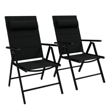 Outsunny 2 Sillas de Camping Plegables con Reposacabezas Reposabrazos y Marco de Aluminio Carga 130 kg 54x67x108 cm Negro   Aosom España