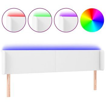 Cabecero Cama Mueble De Dormitorio Con Led Cuero Sintético 183 X 16 X 78/88 Cm Blanco M02_0000132