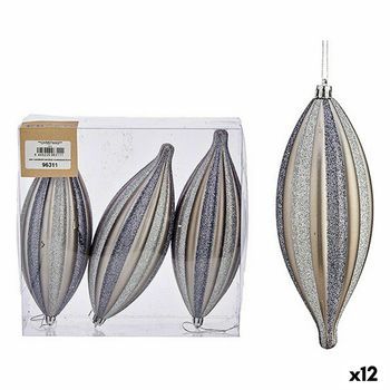Set Adornos De Navidad Alargado Plateado Pvc 3 X 3 X 18 Cm (12 Unidades)