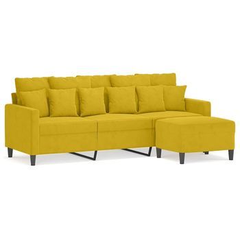 Sofá De 3 Plazas Con Taburete Terciopelo Amarillo 180 Cm Vidaxl