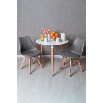 Conjunto Mesa Tower Redonda 80 Cm Blanca Y Pack 2 Sillas Synk Basic - Gris