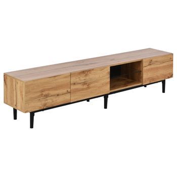 Mueble De Tv Moderno Con Acabado Efecto Madera, Iluminación Led Regulable Y Acabado Natural.