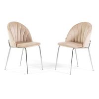 set de 2 sillas tapizadas en terciopelo crema con patas de metal plateado - sonia