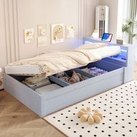 cama sofa multifuncional con almacenamiento led multicolor mecanismo hidraulico madera maciza gris 90x200 cm