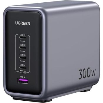 Estación de carga UGREEN Nexode 90903B 300W GaN 5 puertos USB-C/A cable 2 m gris