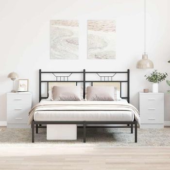 Mesitas De Noche (2 Uds) - Mueble Dormitorio - Madera Contrachapada - Blanco (38x35x56cm)
