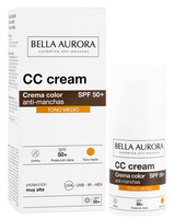 bella aurora cc cream crema color antimanchas tono medio spf50 30 ml