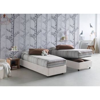 Talamo Italia Cama Individual Con Contenedor Silvia Sommier, Made In Italy, Cama Con Revestimiento De Tela, Apertura Frontal, Con Colchón De 80x190 Cm Incluido, Blanco