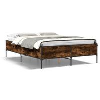 cama matrimonial  cama para adultos  estructura cama madera ingenieria metal roble ahumado 140x190cm