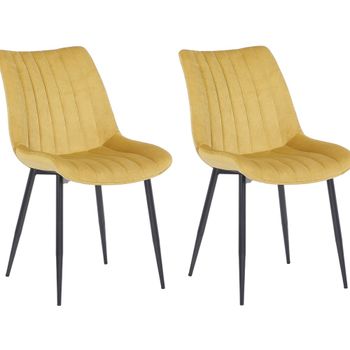 Set de 2 sillas con patas de metal y asiento en Terciopelo Amarillo