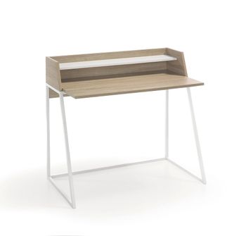 Mesa de escritorio en melamina roble patas blanco 90x100x54 cm