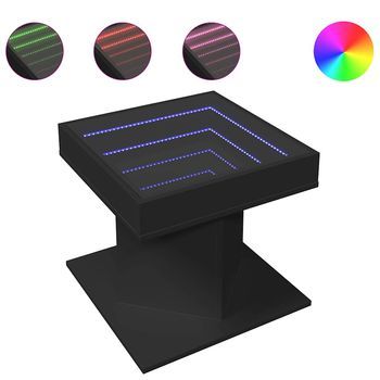Mesa De Centro Con Luz Led Madera Ingeniería Negra 50x50x45 Cm Vidaxl